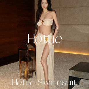 Hottie高級感燙金性感掛脖抹胸bikini高開叉長裙海邊度假泳衣5005