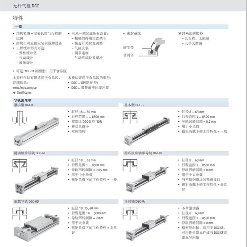 FESTO费斯托机械式无杆气缸DGC/DGC-K-18-25-32-40-50-63-G-GF-KF