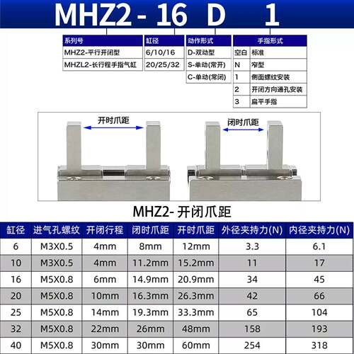 亚德客手指气缸 气动机械夹爪 HFZ16 HFZ20 HFK10 HFKL16 32 40