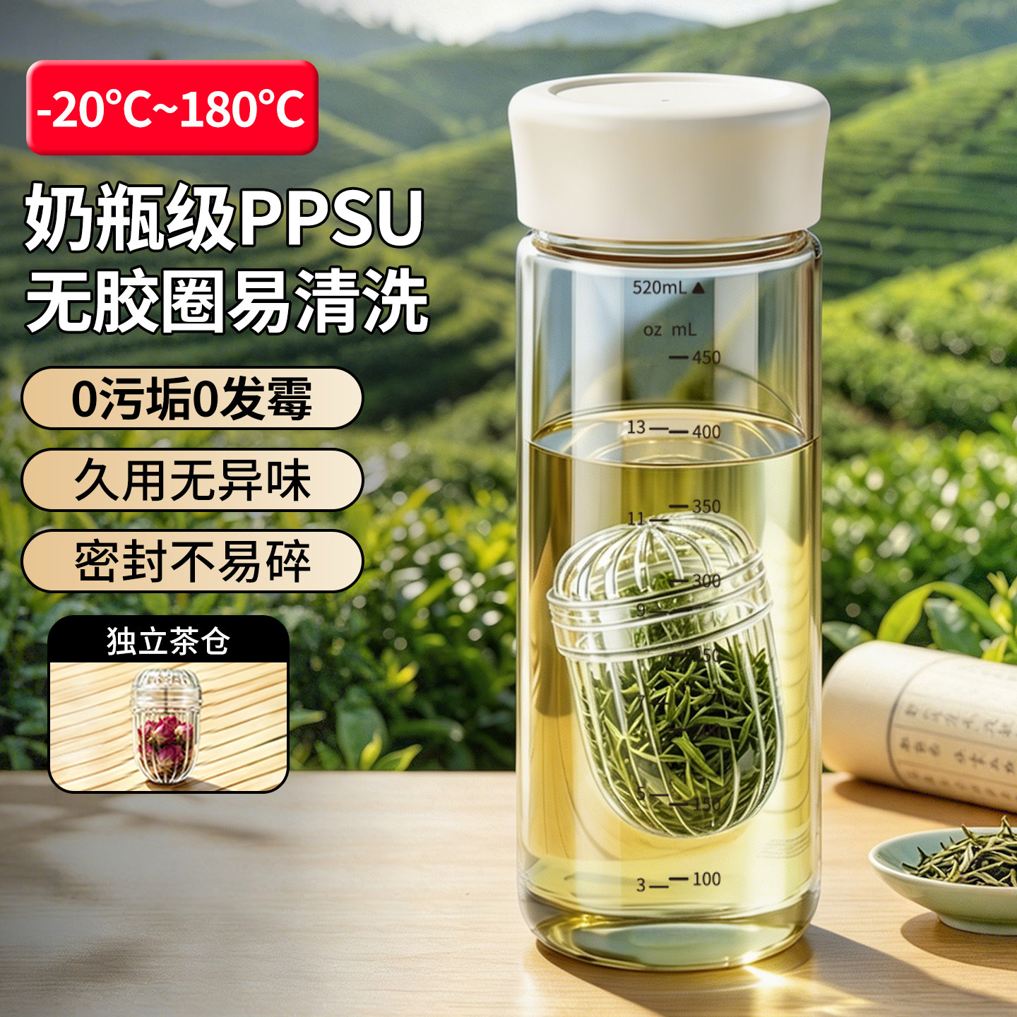 无胶圈ppsu水杯男夏日冷泡杯大容量茶水分离耐高温便携随手泡茶杯