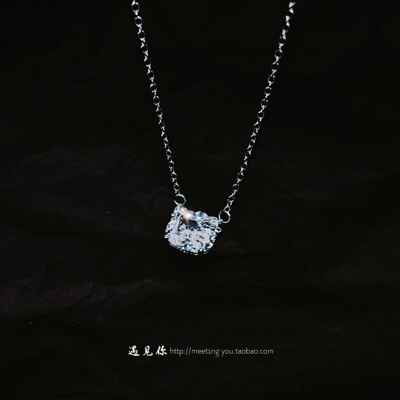 《奶白》S925纯银闪钻凯蒂猫可爱项链女小众设计简约百搭甜美礼物