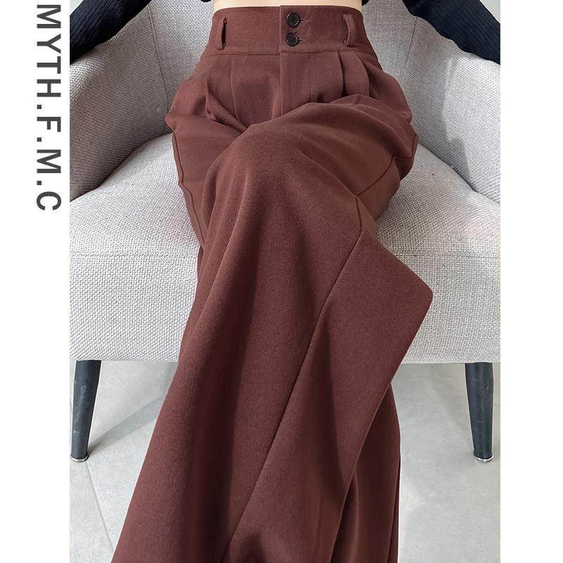 女灰色高级感毛呢西装腿裤子秋冬季224新款高腰宽0松直筒KH#NHJ#0