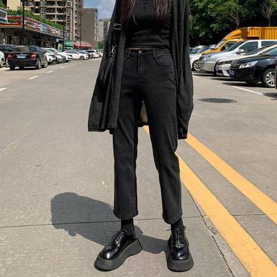 黑管色Z181直筒牛仔裤秋冬204新2款爆款高腰显瘦加绒小女个子烟法