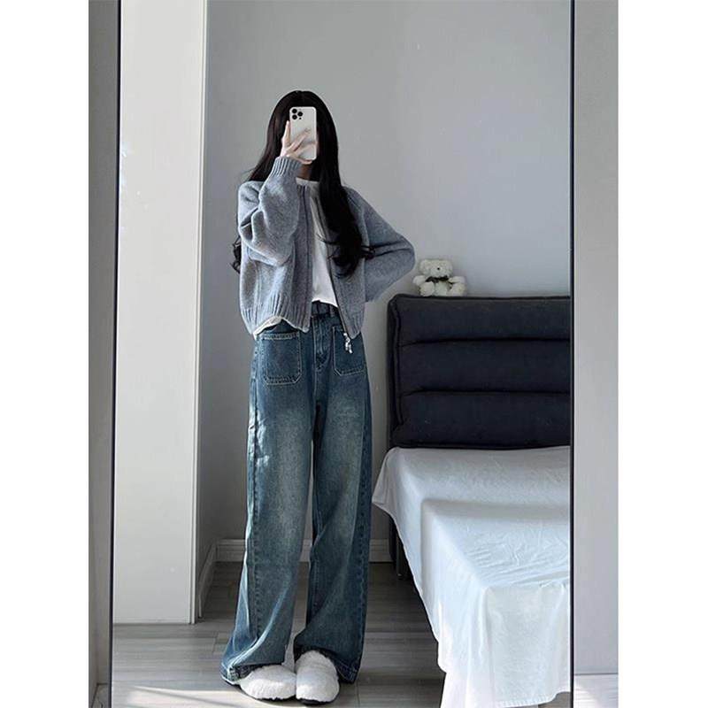 软糯毛外w8169-t1衣灰色织衫开衫4外套女20针2秋冬新款搭短款拉链