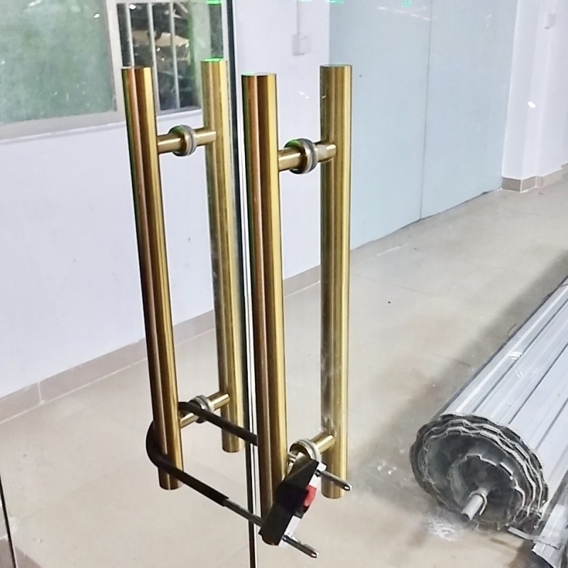 玫瑰黑钛金加厚有无框KTV门拉手推拉门对装地弹推拉门把手大门