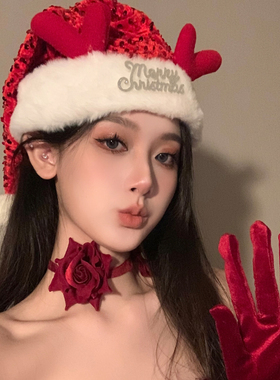 BXA圣诞狂欢~红色发饰小鹿圣诞帽头饰节日氛围感发饰装饰拍照道具