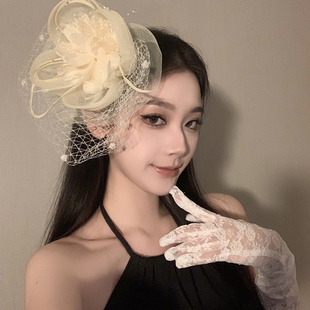BXA赫本風(fēng)法式 新娘網(wǎng)紗發(fā)箍圣誕節(jié)旗袍復(fù)古民國頭飾氣質(zhì)女王發(fā)飾