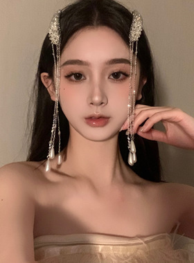 BXA原创珍珠流苏发夹新中式小众民族风头饰装扮侧边刘海夹发卡女