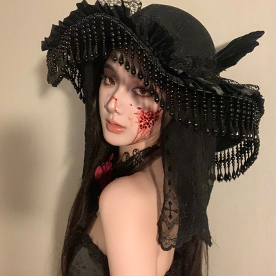 BXA万圣节哥特装扮寡妇帽头饰