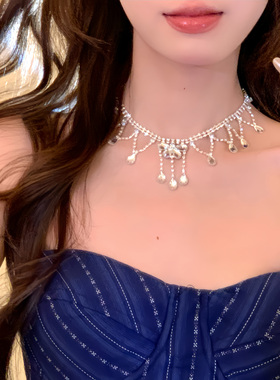 晚宴公主~银色水滴锆石项链轻奢高级感宴会晚礼服颈链配饰锁骨链