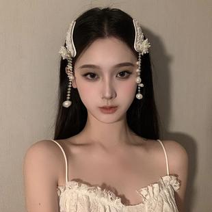 BXA原创春季珍珠瀑布流苏发夹新中式气质吊坠头饰民族风发饰女