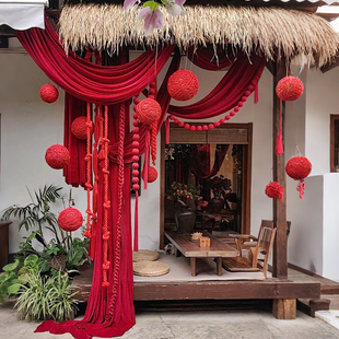 新年装饰庭院过年节日氛围感布置门店圆球串布幔挂件装扮拍照打卡
