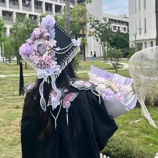 簪花学士帽手工diy材料包硕士博士帽大学生毕业簪花帽送女友闺蜜