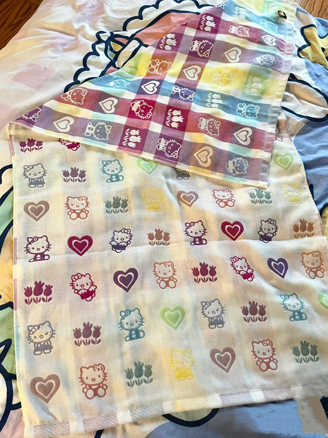 哈喽凯蒂猫全棉浴巾纱布新生婴儿浴巾大毛巾儿童宝宝裹巾洗澡吸水