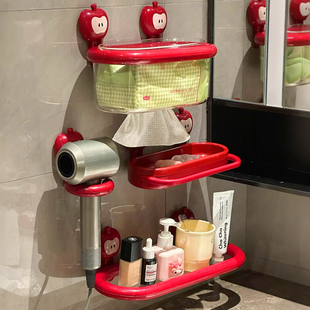 可爱苹果吸盘置物架家用免打孔壁挂式浴室卫生间收纳架吹风机支架