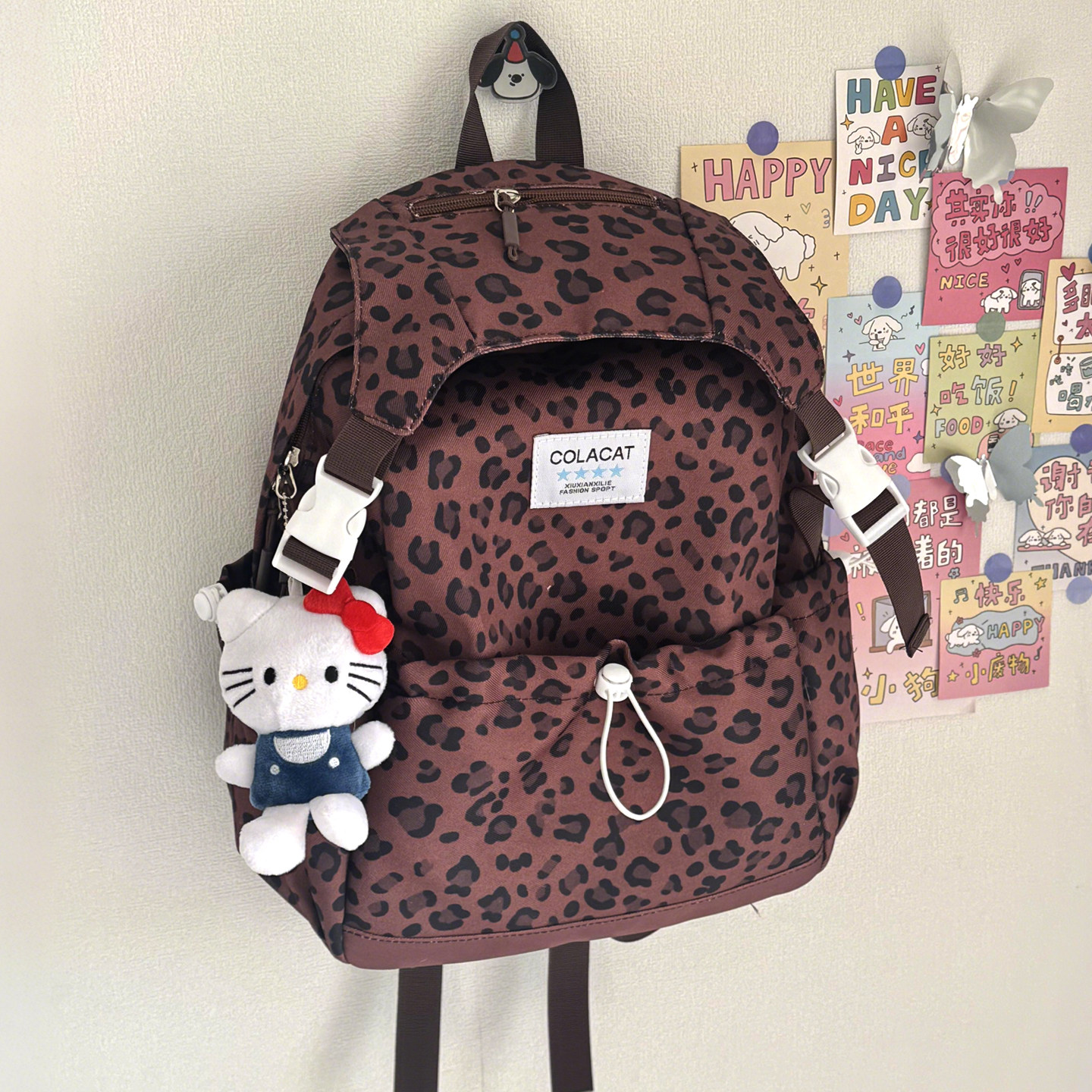 韩系复古ins风豹纹包包双肩包大容量2026新款通勤书包轻便休闲包