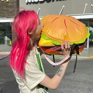 汉堡书包双肩背包女搞稀奇古怪的背包旅游可爱大容量学生儿童女友