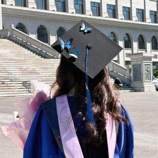 蝴蝶簪花学士帽手工diy材料包硕士博士帽大学生毕业簪花帽送女友
