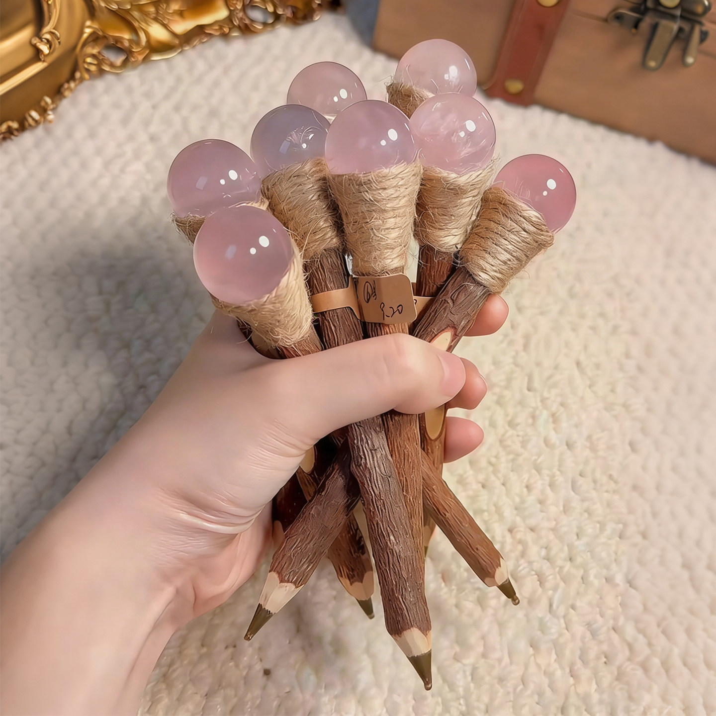 天然水晶魔法笔环保木质圆珠笔手工工艺品创意装饰摆件拐杖签字笔