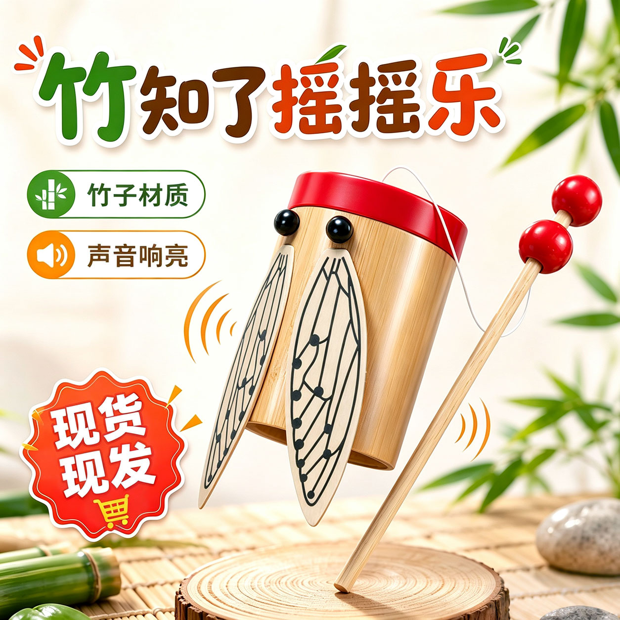 竹知了蝉鸣发声玩具摇摇乐科学实验儿童自制小手工diy材料包成品