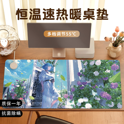 加热鼠标垫超大家用动漫办公室桌面垫冬天发热暖桌垫PU皮质学生宿舍恒温写作业写字暖手桌垫防水电脑键盘垫子