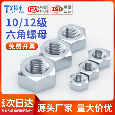 12级10级高强度镀锌六角螺母M8M10M12M14M16M18M20M22M24螺帽6170