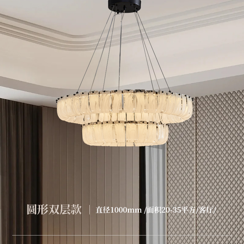 法式全铜客厅吊灯现代简约轻奢圆形高端别墅设计师餐厅玻璃卧室灯