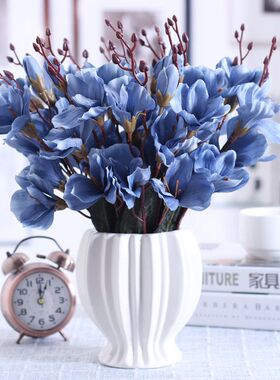 碎冰蓝玫瑰仿真花束绢花套装摆件客厅餐桌塑料假花干花盆栽摆设花