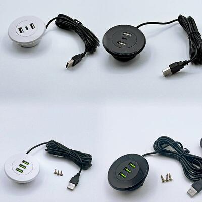 公S桌VJU面能家具嵌入式3囗UB充电座多功圆形usb插座家办用