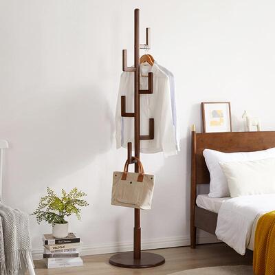 家逸衣帽架落地家用卧室衣RF-1736单杆式挂木挂衣架简易帽实架圆