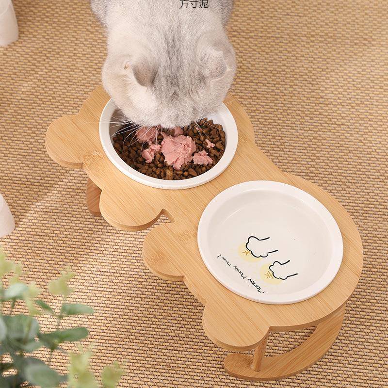 陶瓷猫碗高脚护双碗架防打固翻宠厂家直供物猫狗定食盆水颈碗倾斜图片