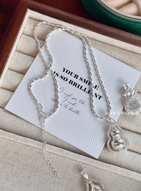 足银999中式富贵福禄纯银葫芦项链可转动福袋吊坠百搭锁骨链礼物