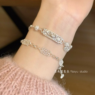 足银凤凰手牌桃花半镯非遗花丝手链新中式古风高级纯银手饰礼物