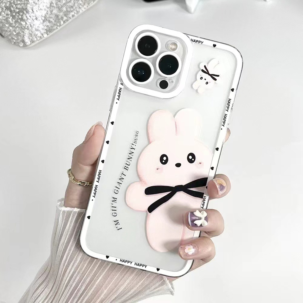 U记萌系兔子透明壳适用于苹果14手机壳13ProMax卡通iPhone15plus少女甜美12小清新11pro简约XR可爱7软8保护套
