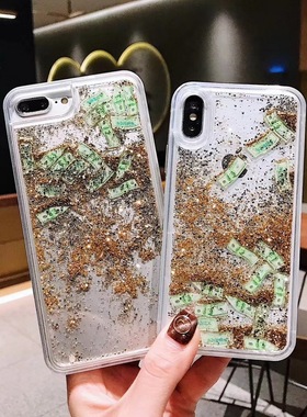 U记新款会流动美金动态适用于iphone手机壳14plus流沙奢华高级感苹果11promax闪亮12金粉13protpu欧美软壳