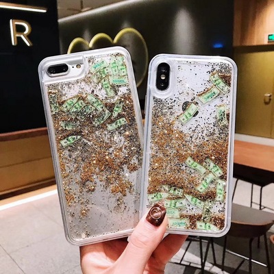 高级苹果美金闪粉流沙液态手机壳