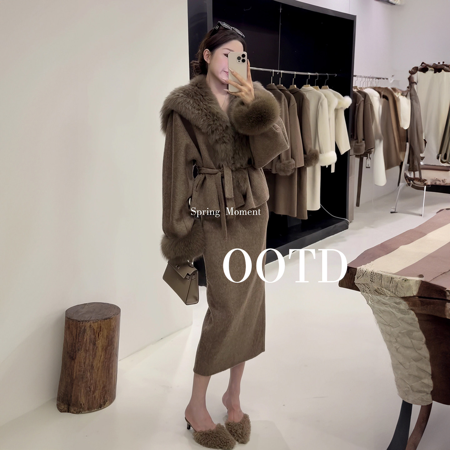 秋冬高级感毛呢大翻领复古棕色保暖绑带外套半身裙女高级感两件套,女装/女士精品,时尚套装,淘宝优惠券,粉丝福利购,淘宝优惠卷