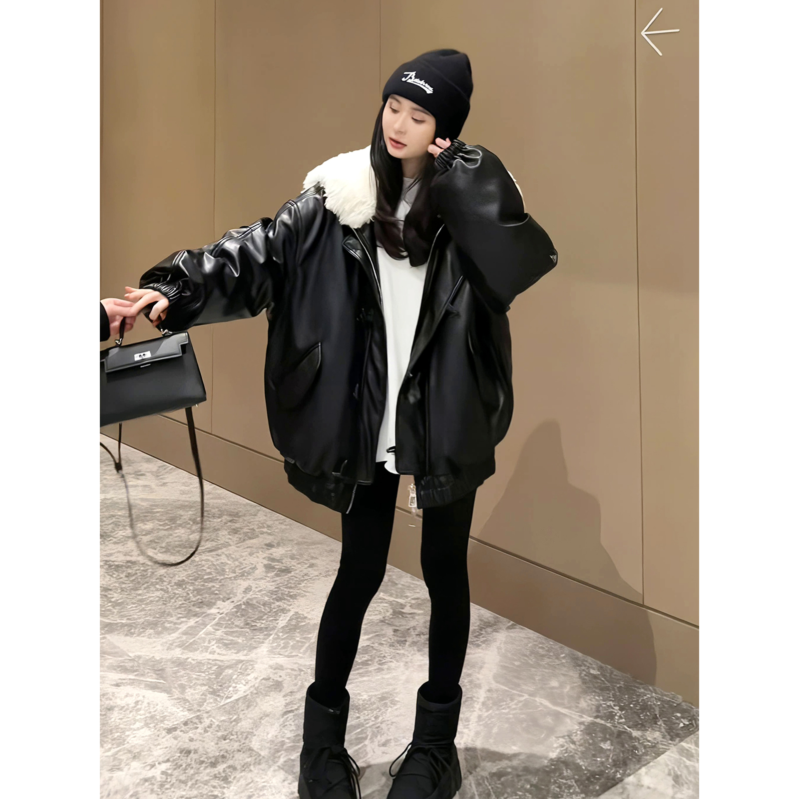 宽松休闲冬季加绒皮衣外套机车服