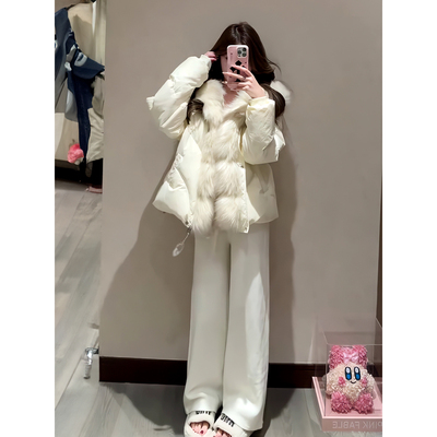 长款白色连帽毛毛羽绒服女厚外套