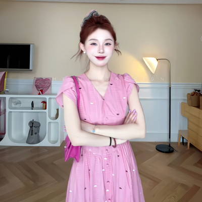 法式甜美风粉色浪漫连衣裙女