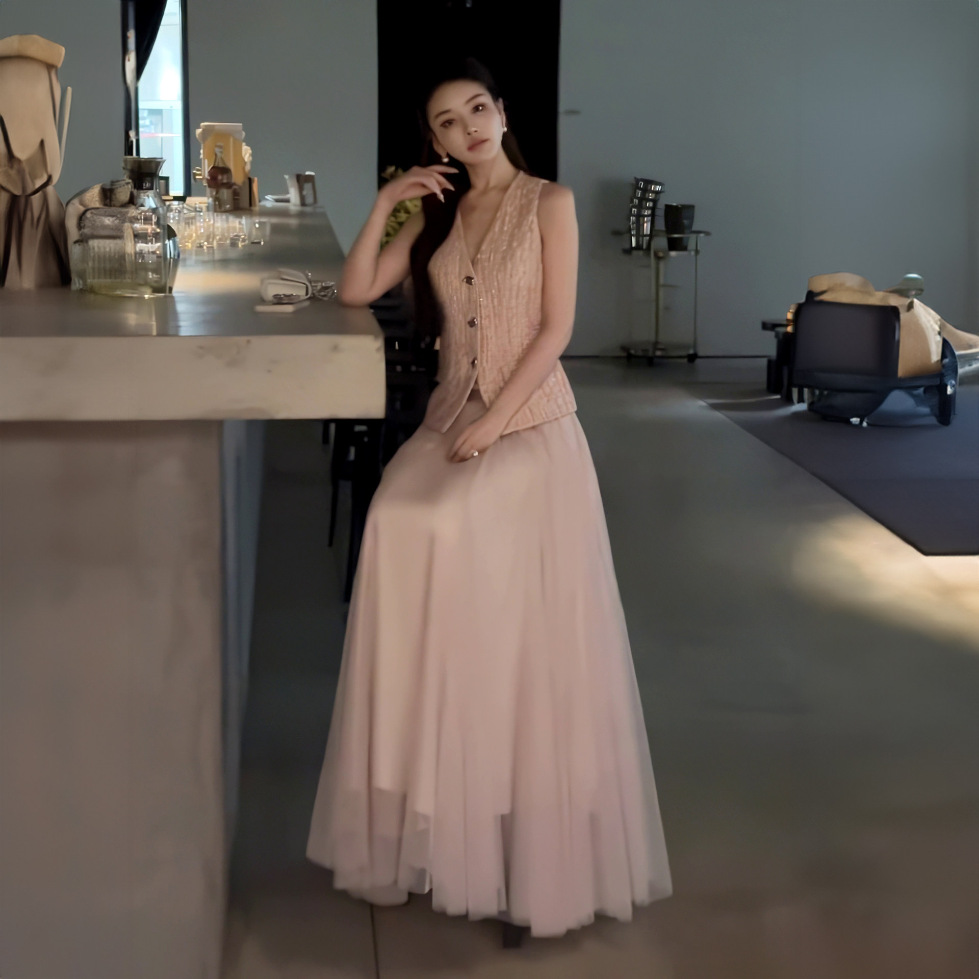 设计感套装女装2025夏季新款高级感小香风马甲网纱半身裙子两件套,女装/女士精品,时尚套装,淘宝优惠券,粉丝福利购,淘宝优惠卷