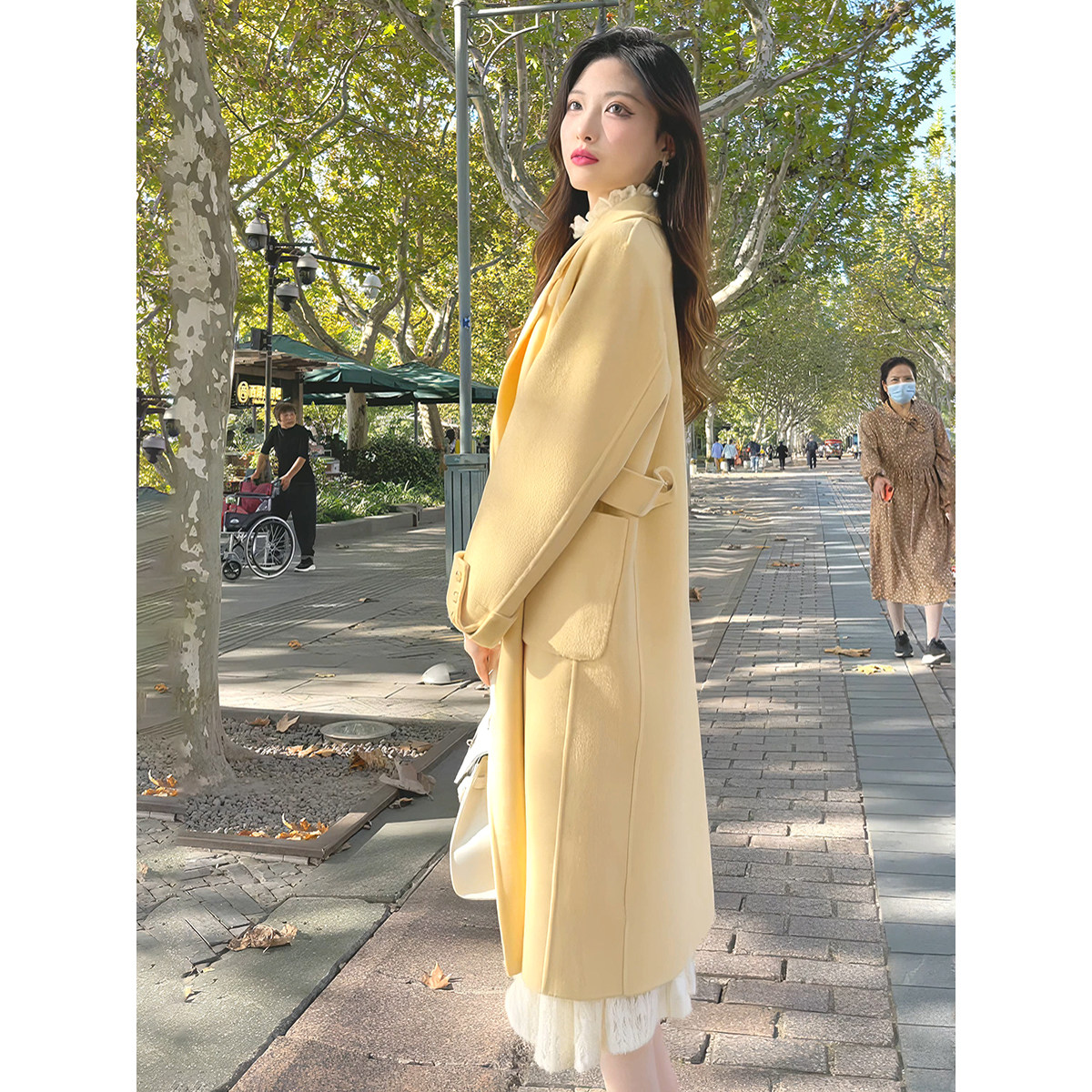 秋冬季黄色双面毛呢呢子大衣女2025新款韩系中长款小香风毛呢外套,女装/女士精品,毛呢外套,淘宝优惠券,粉丝福利购,淘宝优惠卷