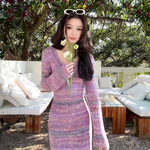 韩系圆领针织连衣裙女长