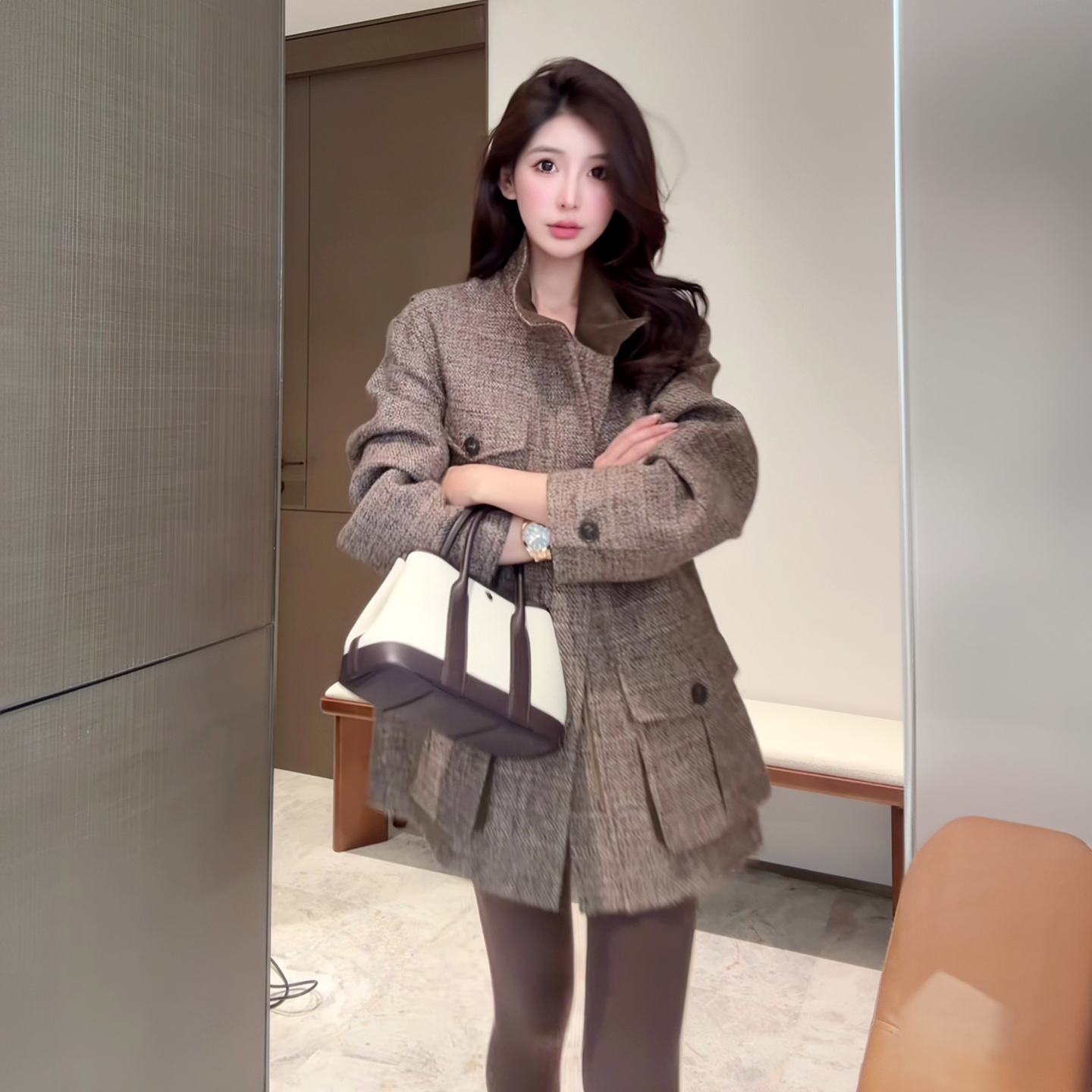 美式复古风气质毛呢外套女2025