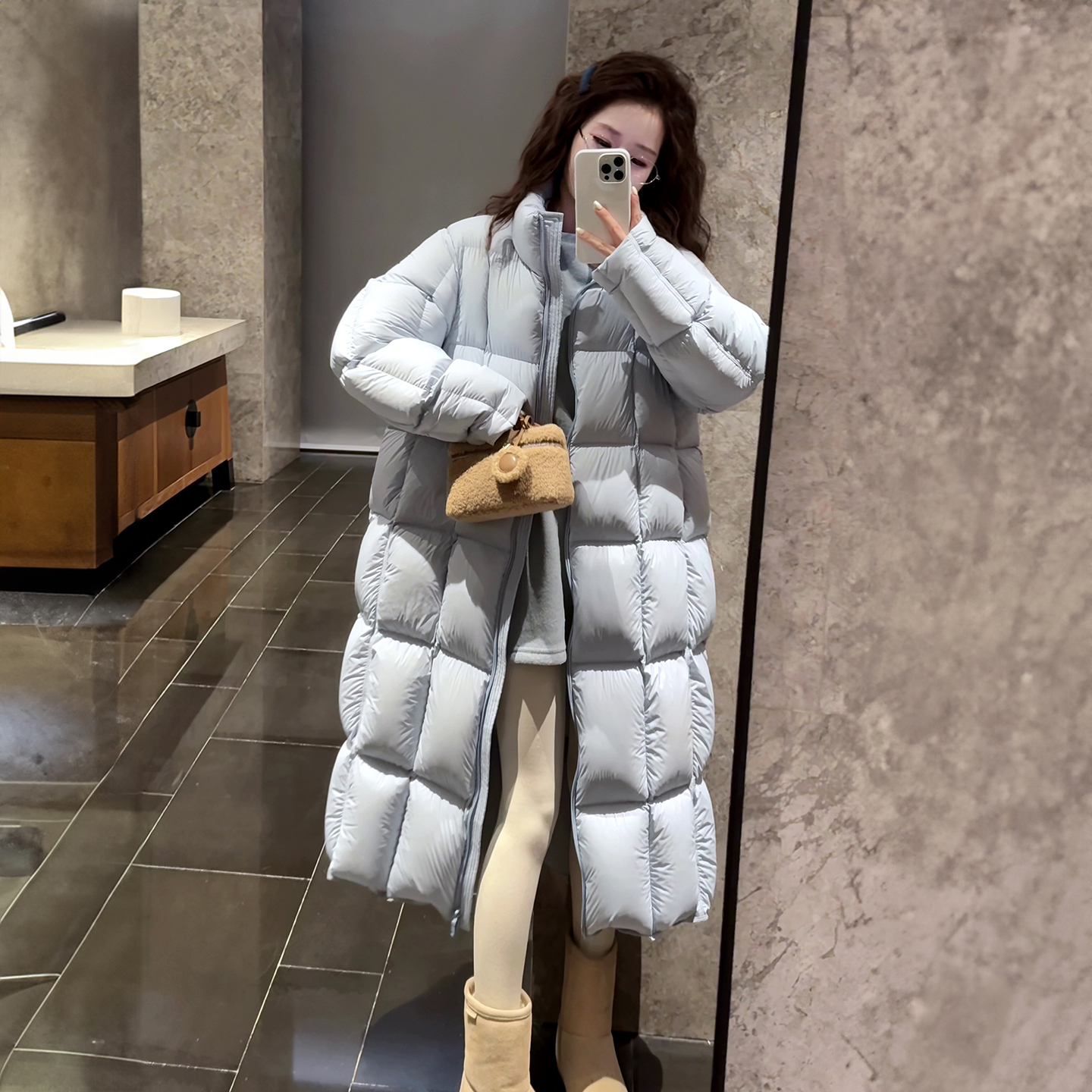 2025冬季新款蓝色立领羽绒服女