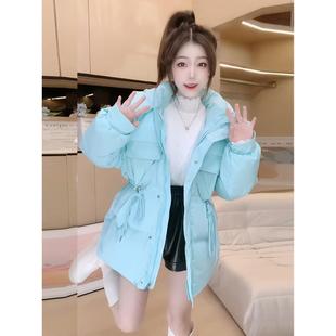 糖果色连帽羽绒棉服女装2025年冬季新款加厚宽松抽绳收腰保暖外套