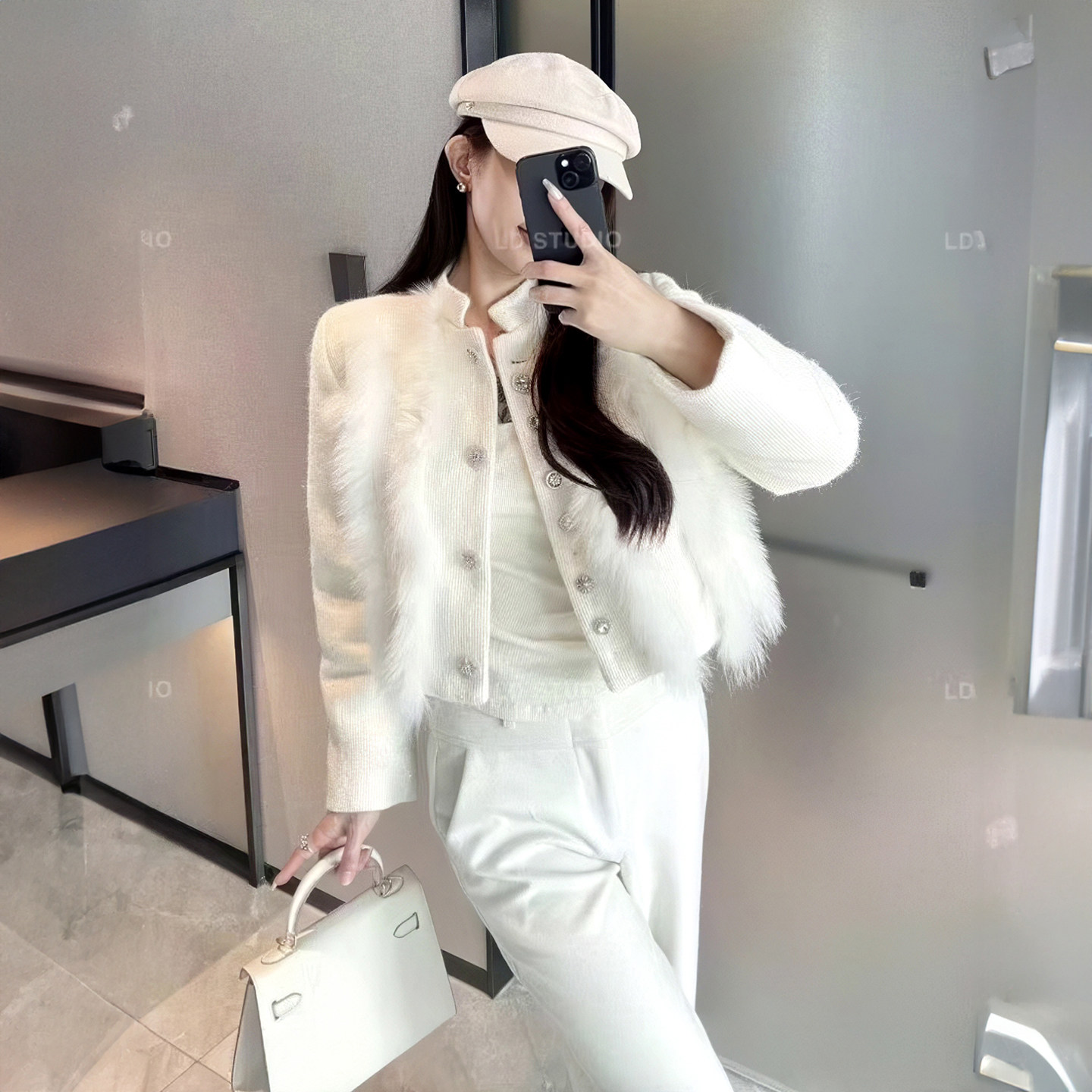 立领宽松长袖开衫短款上衣