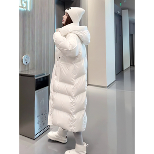 今年流行爆款韩系大被子保暖气质长款白色立领连帽羽绒服外套冬季