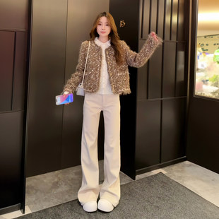 十三行高级感流苏小香风外套女2026冬保暖羽绒服圆领珠片时髦上衣