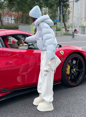 小个子短款蓝色泡芙野辅女冬季2026新款高级感连帽保暖百搭外套